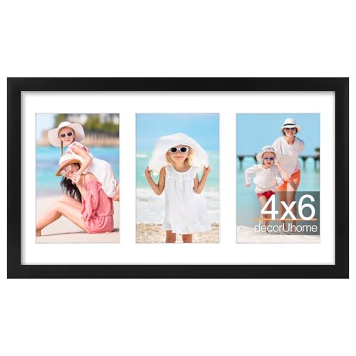 decorUhome 8x14 Picture Frames Collage Wall Decor, Display 3Pcs 4x6 Photos with Mat or 1Pcs 8x14 Unmatted, 3 4x6 Collage Picture Frames for Wall Mounting, Black