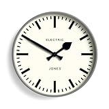 Jones Clocks® Tiger Reloj de Pared | Moderno Reloj de estación Redonda | 30cm | Gris | Aspecto de diseñador Fresco para Cocina, Sala de Estar u Oficina