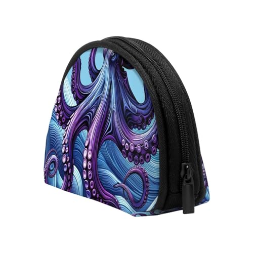 Portable Coin Purse Inkfish-Wave-Sea Mini Zippered Money Pouch Card Holder4