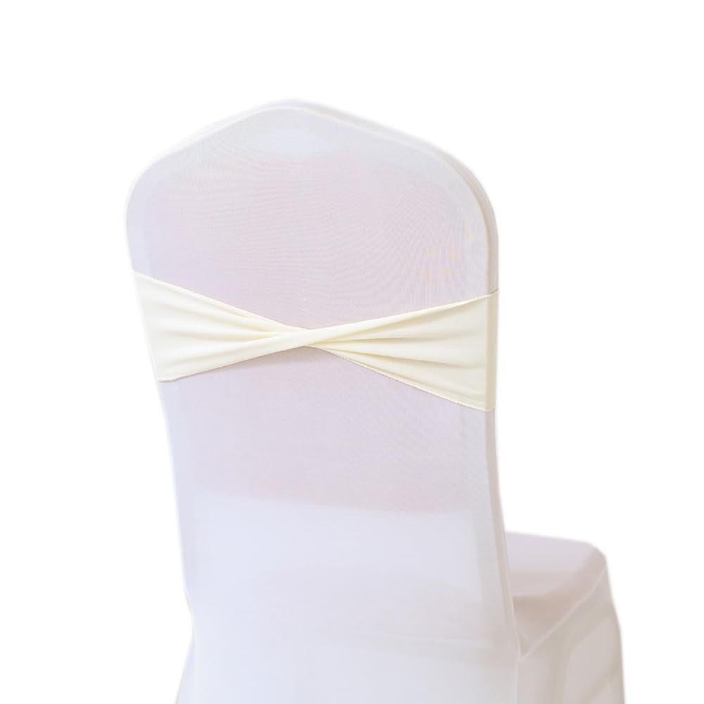 50 Stück 13x35cm Stuhlschleife,Universelle Elastische Stuhlbänder Stuhlschärpen Bunt Stretch Schleifen Stuhl Schärpen Stuhldekoration für Partys Hochzeiten Bankette Empfänge,Creme