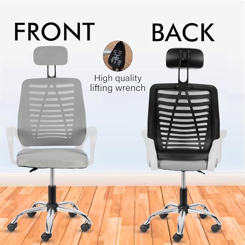 Image of Casa Copenhagen,Mesh Office Desk Chair,Rocking Ergonomic Computer Chair Adjustable High with Headrest and Comfortable Armrest Swivel- Grey Milanage & White Handle
