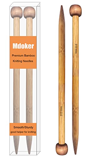 Mdoker Bamboo Knitting Needle Straight Single Pointed Sweater Knitting Needles 10-inch Length for Handmade DIY Knitting Projects,Size US 13(9mm)