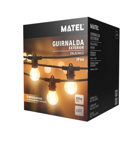 Guirlande guinguette 5m E27 IP44 connectable pour éclairage extérieur