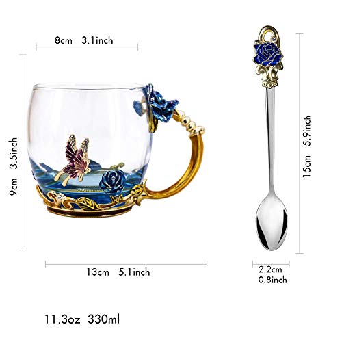image for Luka Tech Enamels Butterfly flower Lead-free Glass Coffee Mugs Tea Cup