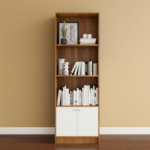 Image of Amazon Brand - Solimo Aura Bookshelf | Engineered Wood | 60L x 30W x 180H CM | White & Oak | DIY (Do-It-Yourself)