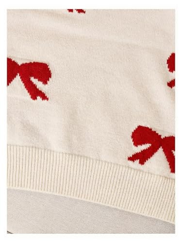 Image of BEAUDRM Girl's Cute Bow Sweater Crew Neck Long Sleeve Drop Shoulder Loose Pullover Tops