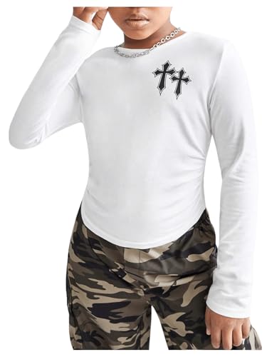 SHENHE Girl's Casual Long Sleeve Tee Shirt Crew Neck Ruched Basic Layering Top Tees