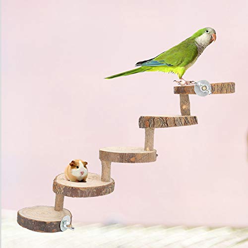 Image of Tiiyee Wooden Hamster Ladder, Bird Parrot Ladder Perch Wood Climbing Bridge | Parakeet Cage Toy Ramps Exercise Stands Activity Platform Playground Accessories for Small Animals Gerbil Mice Mouse Rat