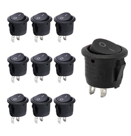 10 interruptores basculantes de 12 V, interruptor de 2 pines, mini interruptor basculante, para interruptor de lámpara, color negro Rocker redondo, empotrable, autocaravana, coche, barco,