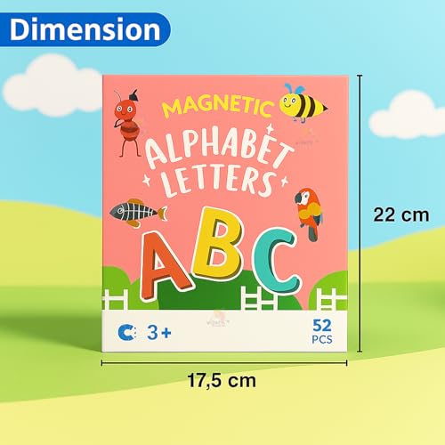 Image of WISHKEY Magnetic Alphabet Letters for Kids - 52 PCS ABC Uppercase Magnets with Animal Flashcards, Educational Montessori Learning Toy for Toddlers & Preschool Kids Age 3+ Red