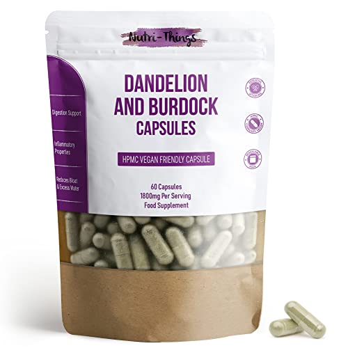 Dandelion & Burdock Root Capsules - 1800mg High Strength Dandelion Root Extract for Water Retention & Digestive Support | Vegan-Friendly Supplement | 60 Capsules with Dandelion Root Powder