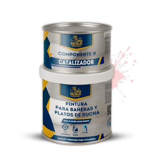 BRICOSALVAJE Pintura para Bañeras y Platos de Ducha de Poliuretano | 750 ml (600+150 ml) | Acabado Cerámico Brillo | Renovación sin Obras | Impermeable y Resistente (Cuarzo Rosa)