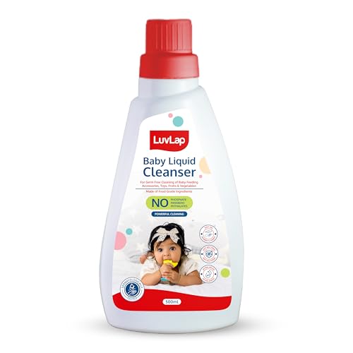 LuvLap Baby Liquid Cleanser 500ml, For cleaning feeding bottle, cutlery, toys, fruits & vegetables, Kills 99.9% Germs, pH Balanced Dermatologically tested formula, No harsh chemicals, Bio-degradable