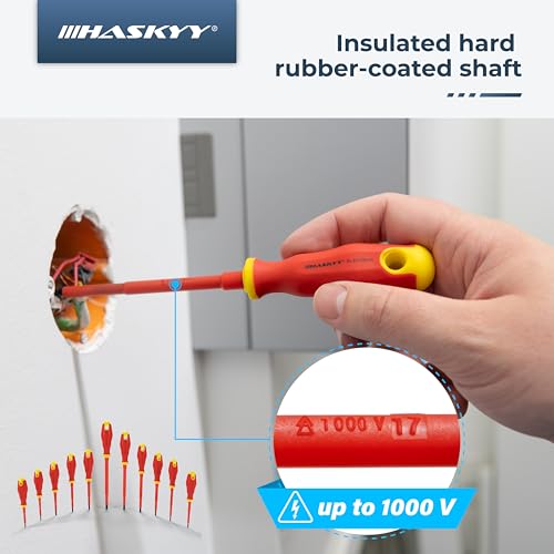 Haskyy Schroevendraaierset, 11-delige, VDE geïsoleerde, 1000 V elektrische schroevendraaierset, sleuf & PH set, magnetische kruis + sleuf tips, chroom-vanadium-staal - Afbeelding 3