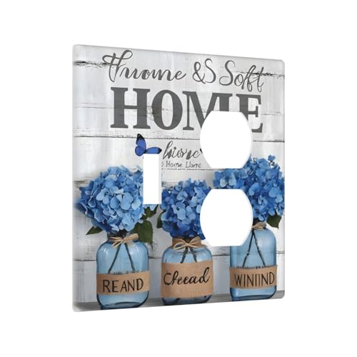 Decorative Outlet Covers Blue Flower Bottles Wood Plank 2 Gang Wall Plate Cover Single Toggle Duplex Combo Two Switch Light Switch Cover Plate Jumbo Dual Gfci Faceplate