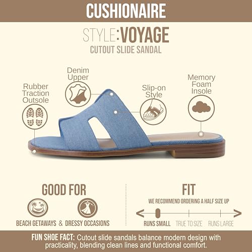 Image of CUSHIONAIRE Voyage Cutout Strap Slides for Women, Slip On Summer Flats, Trendy Footwear, Memory Foam Vegan Leather Comfortable Vacation Style Sandals