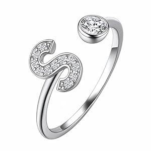 Suplight 925 Sterling Silver CZ Initial Ring, Dainty Adjustable Open A-Z Alphabet Letter Rings for Women (with Gift Box)