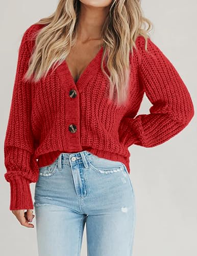 Image of Zeagoo Women's 2026 Fall Chunky Knit Cardigans Open Front Long Sleeve V Neck Button Loose Cardigan Sweaters