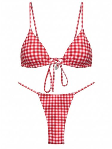 Image of OWICA Women's Sexy Triangle Bikini Sets Cheeky Thong Swimsuit Adjustable Spaghetti Straps Bathing Suit