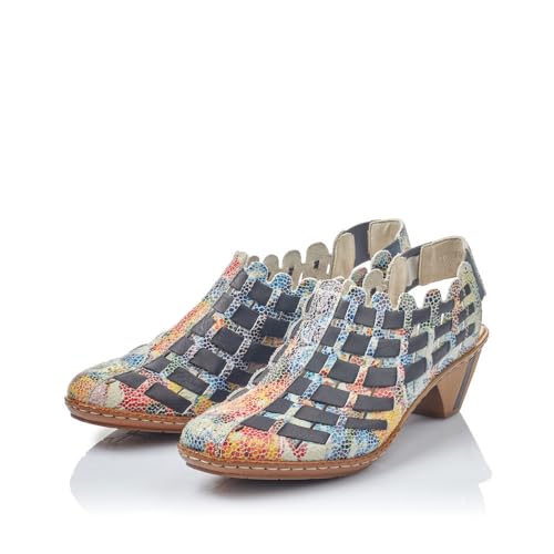 Image of Rieker 46778 Sina Women's Heels - Sling-Backs, Leather Upper, Hand-Woven Design, Anti-Stress Comfort, Flexible Sole, Secure Fit, and Timeless Everyday Style