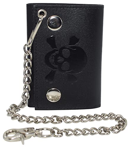 Mens Wallets Black Trifold RFID Protection Real Leather Skull Biker Chain For Men (Skull Blind)3