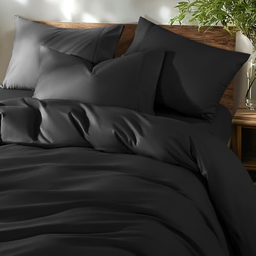 Shilucheng 100% Cotton California King Size Duvet Covers - 600 Thread Count, Luxury Sateen Weave Egyptian Cotton Comforter Cover with Zipper Closure,Hotel Bedding Duvet Covers 3 Piece (Black)
