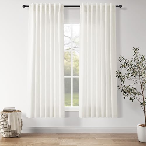 Image of Linen Curtains 63 Inch for Living Room Neutral Linen 2 Panels