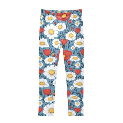 Girls Leggings Daisy Poppy Flowers Soft Toddler Leggings for Girls Kids Pants Size 4T-10T