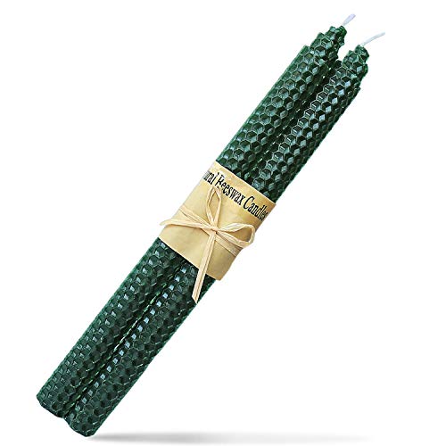 YIH 100% Pure Beeswax Handmade Taper Candles (Avocado Green) - 10 Inch Smokeless Dripless Pair - Natural Subtle Honey Smell 。