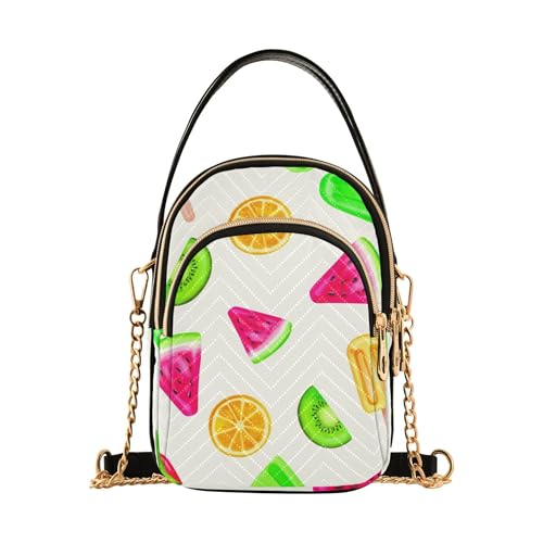 Playful Watercolor Fruit Popsicles Shoulder Handbags for Women Prints Chain Wallet Cell Phone Purse Quilted Zipper Crossbody Bowler Bag