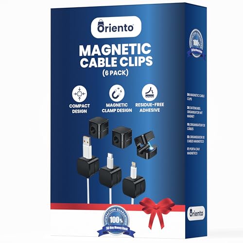 Oriento 6 Pack Magnetic Cable Clips, Adjustable Magnetic Cord Organizer Stick On, Magnetic cord holder for Desk Nightstand