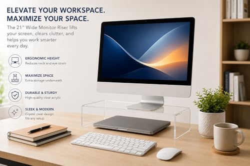 Azar 515360 Acrylic Monitor Stand Riser – Made in USA Laptop stand and Monitor Riser Acrylic Monitor Stand Riser Clear Laptop Stand for Desk Ergonomic Display Riser, Clear (21-Inch-Luxury Handcrafted) by Azar Displays - Image 6