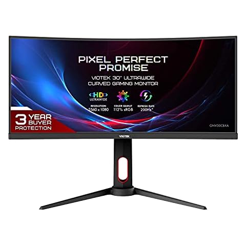 Viotek GNV30CBXA 30-Inch 200hz Ultrawide Curved Gaming Monitor 1080p 21:9 1MS MPRT VA Panel w/ 112% sRGB, FreeSync & GSYNC Ready, HDMI 2.0, DisplayPort, Audio Out, VESA — 3 Years Zero Dead Pixels Cover