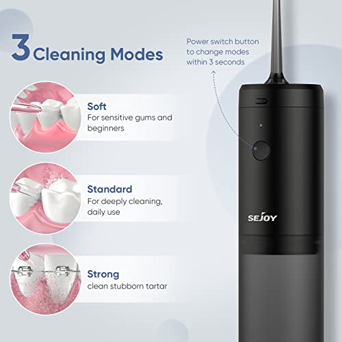 Water Flosser Dental Oral Irrigator Teeth Cleaner Portable Travel Rechargeable Cordless,IPX7 Electric Plaque Remover 3 Modes 3 Jet Tips 140ml (Black)