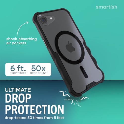 Image of Smartish iPhone 17e /16e MagSafe Case - Gripzilla Protective Magnetic Case for Men [Rugged + Tough] Military Grade Heavy Duty Grip Armor - Drop Tested for iPhone 17e /16e - Clearly Black
