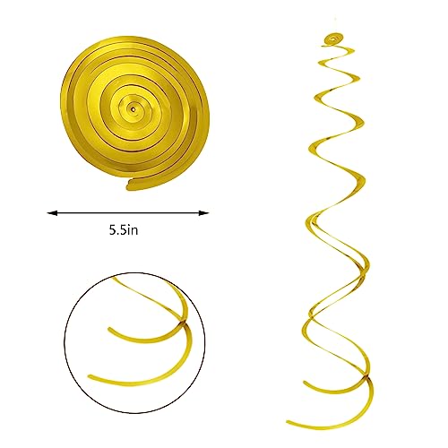 Image of Gold Ceiling Swirl Foil Decorations Hanging Plastic Streamer Themed Swirl Party Decoration for Wedding Thanksgiving Day Graduation Celebration, Pack of 28
