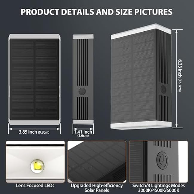 Solar Wall Light Outdoor,3000/4000/6000K 3 Modes Dusk to Dawn Lighting Wall Sconce IP67 Waterproof Up and Down Solar Lights Outdoor for House, Garage, Porch,Doorway (2 Pack)