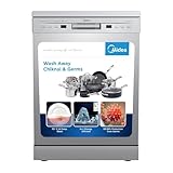 Midea 13 Place Settings Free Standing silver Dishwasher | 7 Wash Programs | LED Display | Power Wash | Wi-Fi Enabled with Midea SmartHome App | Self cleaning function | FMDWPF1301F(SS)-WG