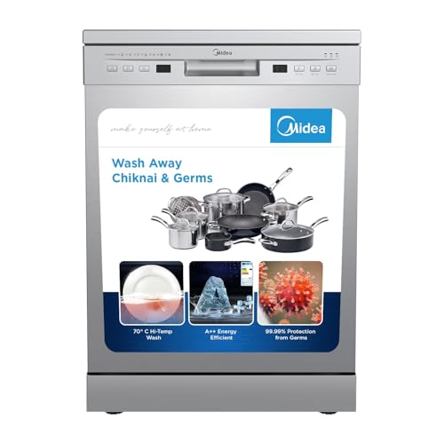 Midea 13 Place Settings Free Standing silver Dishwasher | 7 Wash Programs | LED Display | Power Wash | Wi-Fi Enabled with Midea SmartHome App | Self cleaning...