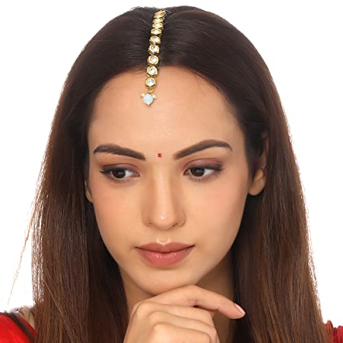 Toned Kundan Studded Single Line Pearl Drop Maangtikka