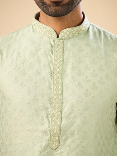 Image of Manyavar Men's Viscose Blend Digital Leaf Print Kurta Set (2pcs)