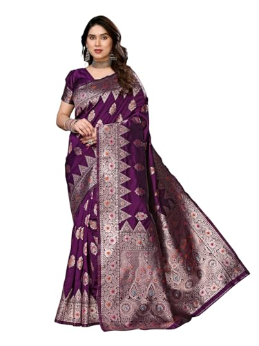Yashika Women's Banarasi Kanjivaram Cotton Silk Saree With Unstit...