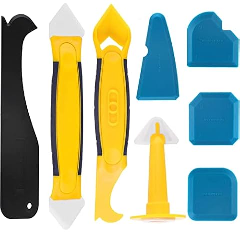 Soneer Silicone Sealant,Silicone RemoverTool,8pcs Caulking Tool Kit with Plastic Scraper/Caulk Remover/Nozzle Perfect for Bathroom Kitchen Floor Cornor Cover