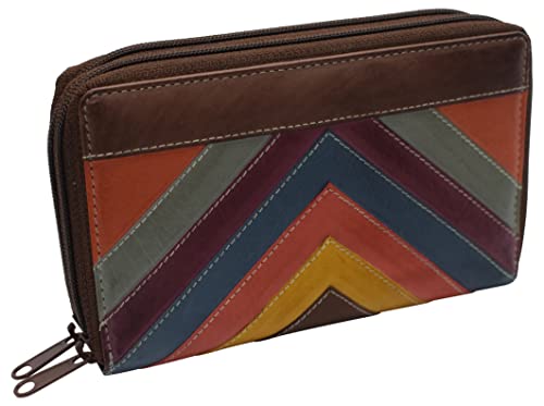 Women's RFID Blocking Double Zipper Smartphone Leather Wallet with Removable Checkbook Holder (Multicolor)