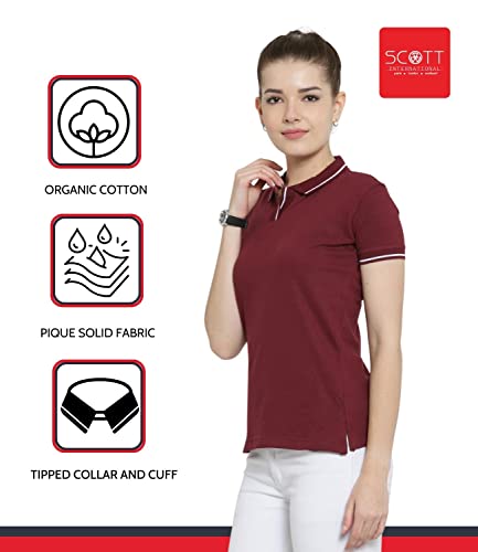 Image of Scott International Women's Regular Fit 100% Pure Organic Cotton Polo T-Shirt | Womens Polo Collar Neck T-Shirt | Cotton Plain Polo Neck Half Sleeve T-Shirt | Tshirts for Women