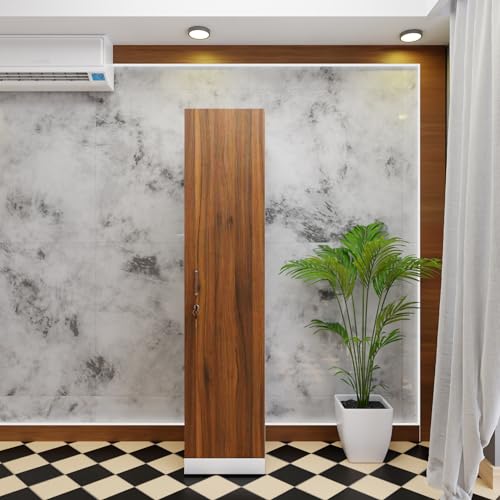 Image of VIKI Wardrobe | Wooden Almirah for Clothes,Door for Bedroom, 1 Door Wardrobe with Doors (Frosty White, Brussel Walnut - 40D x 40W x 180H) | 1 Year Warranty | DIY
