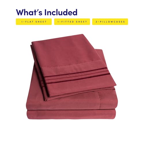 Image of 1500 Supreme Collection Extra Soft RV Short Queen Sheets Set, Burgundy - Luxury Bed Sheets Set with Deep Pocket Wrinkle Free Hypoallergenic Bedding, Over 40 Colors, RV Short Queen Size, Burgundy