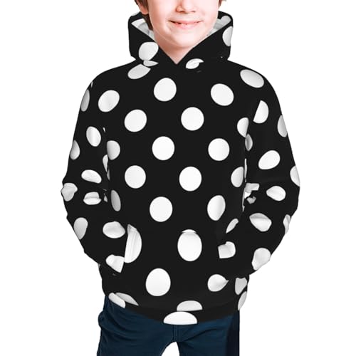 Black and White Polka Dot Kid Hoodies Boys Sweatshirts Girls Pullover with Pocket3
