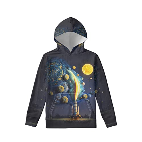 Gludear Boys Girls Novelty Hoodies Kids 3D Print Casual Hoodie Pullover Sweatshirts With Pocket,Van Gogh Galaxy Rocket,L #TOP4