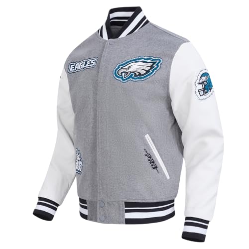 Pro Standard Mens NFL Philadelphia Eagles DIY Pick Stitch Varsity Jacket Heather Grey/White/Black L - Image 2